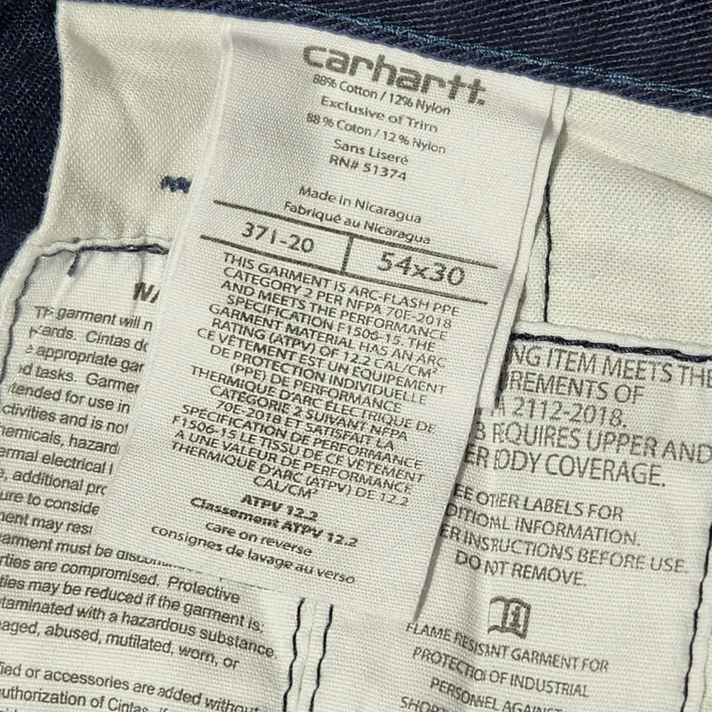 men's CARHARTT FR Navy Blue Flame Fire Resistant Cheyenne‎ Twill Pants 54x30 New